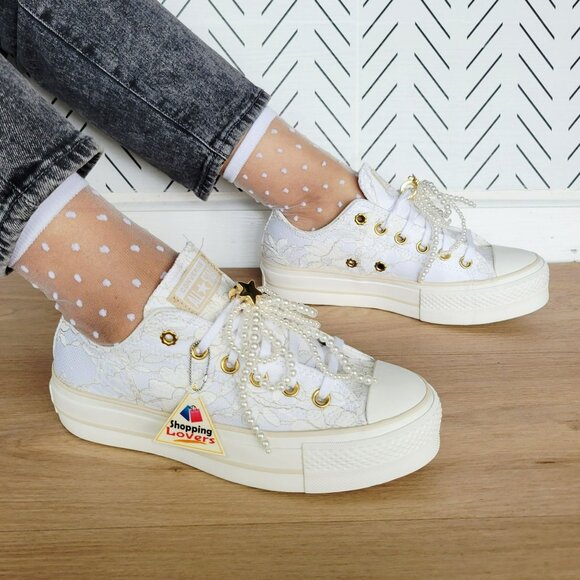 ⭐Converse Chuck Taylor Platform Pearls Lace 9 Women Shoes Party Sneaker A15197C - Picture 2 of 15